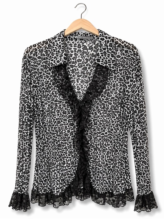 Tops - NY COLLECTION Leopard Lace Trim Blouse Top XL Pleated Y2K